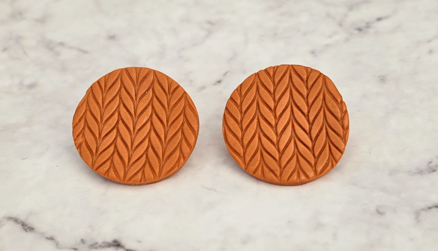 Get Knitted - Large Circle Knit Print Clay Hypoallergenic Stud Earrings