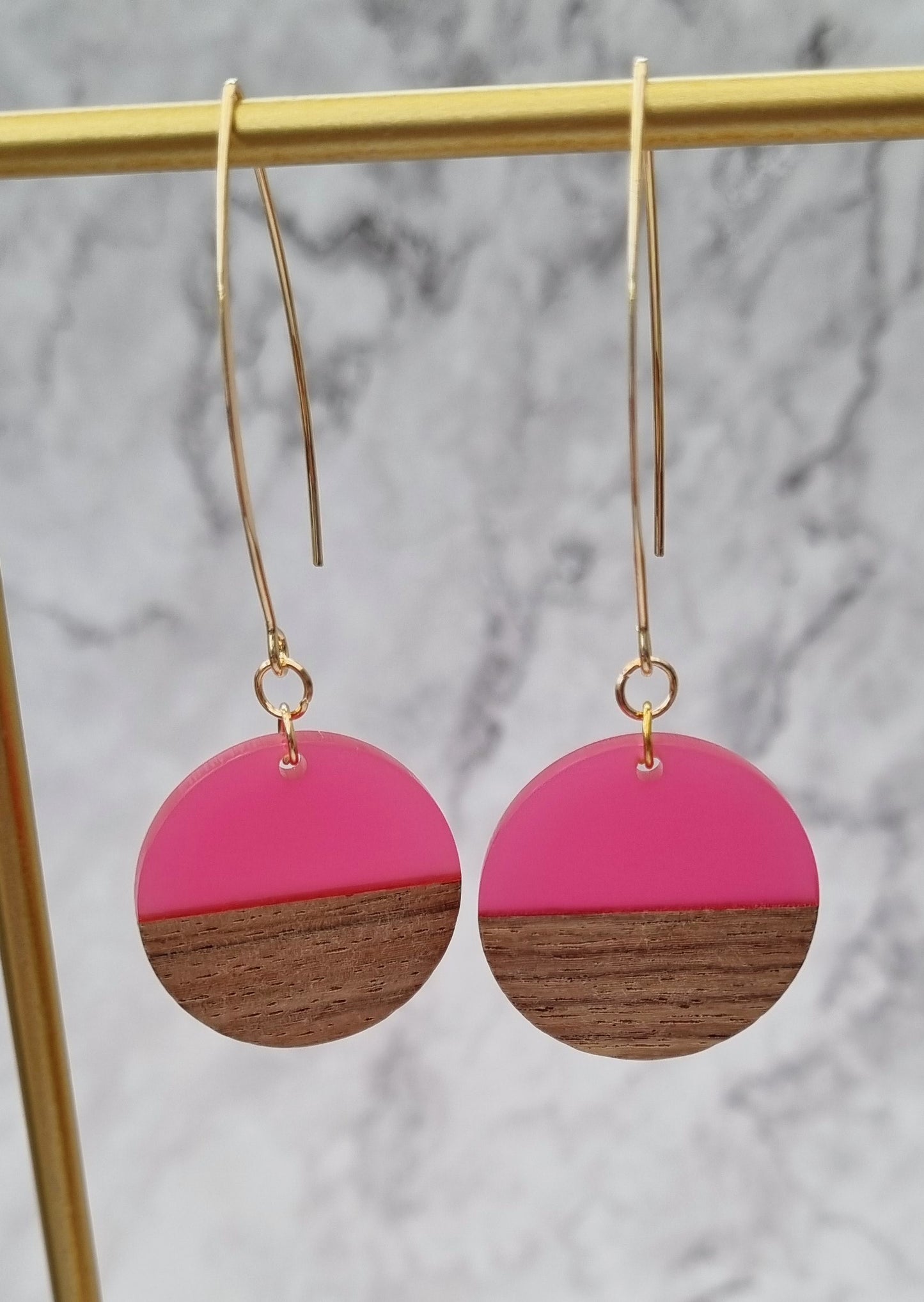 Wood and Resin Dangle Earrings.