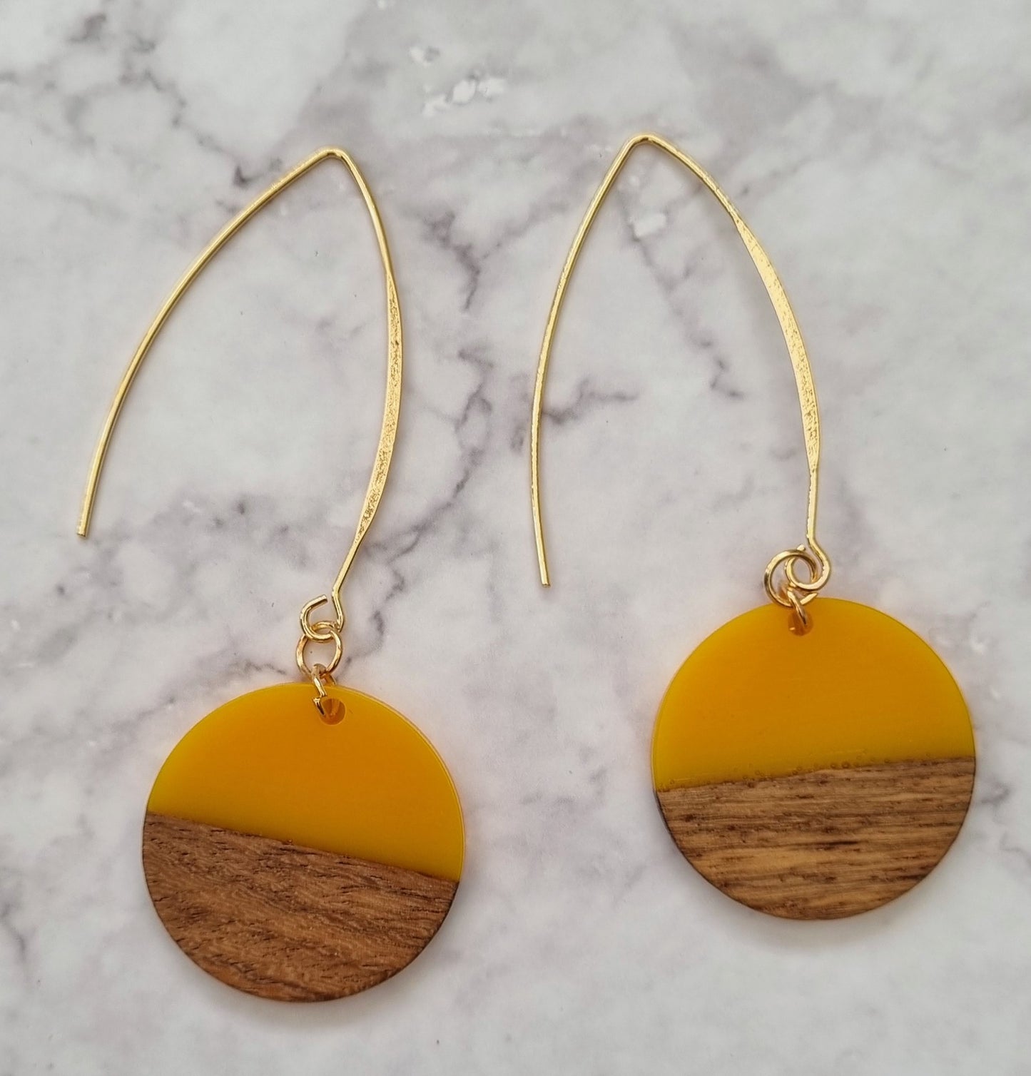 Wood and Resin Dangle Earrings.