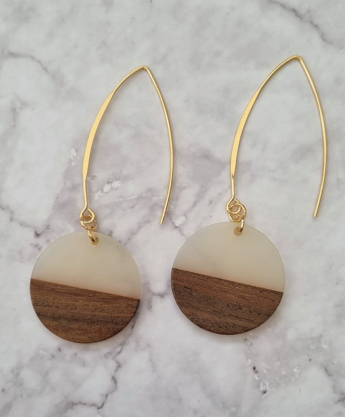 Wood and Resin Dangle Earrings.