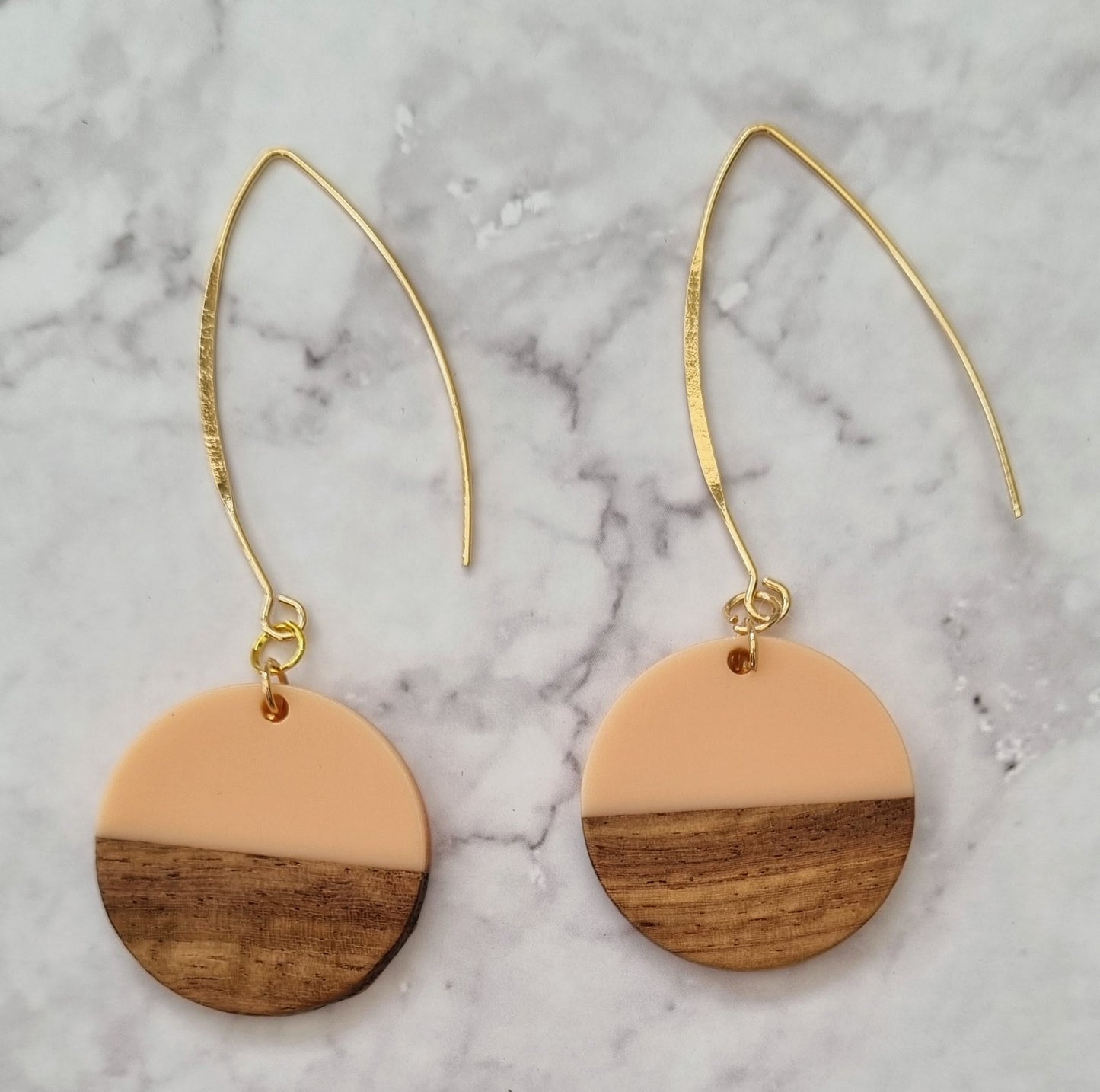 Wood and Resin Dangle Earrings.