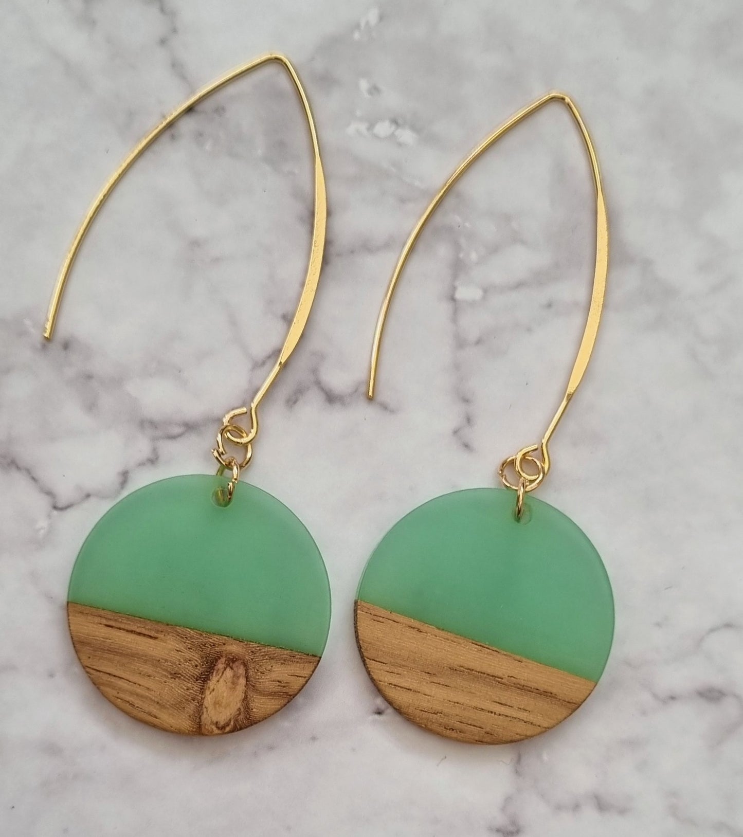 Wood and Resin Dangle Earrings.