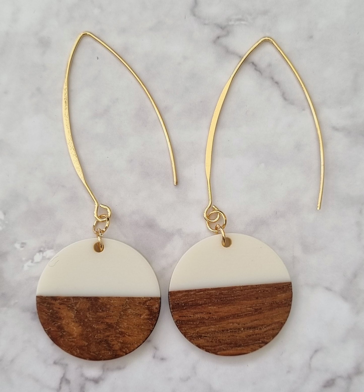 Wood and Resin Dangle Earrings.