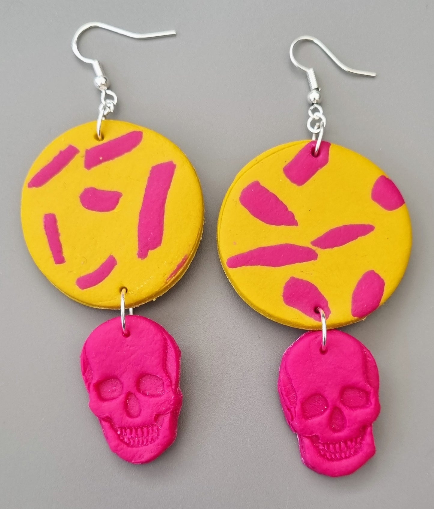 Clay Skull Drop Earrings (80s inspired/Animal Print)