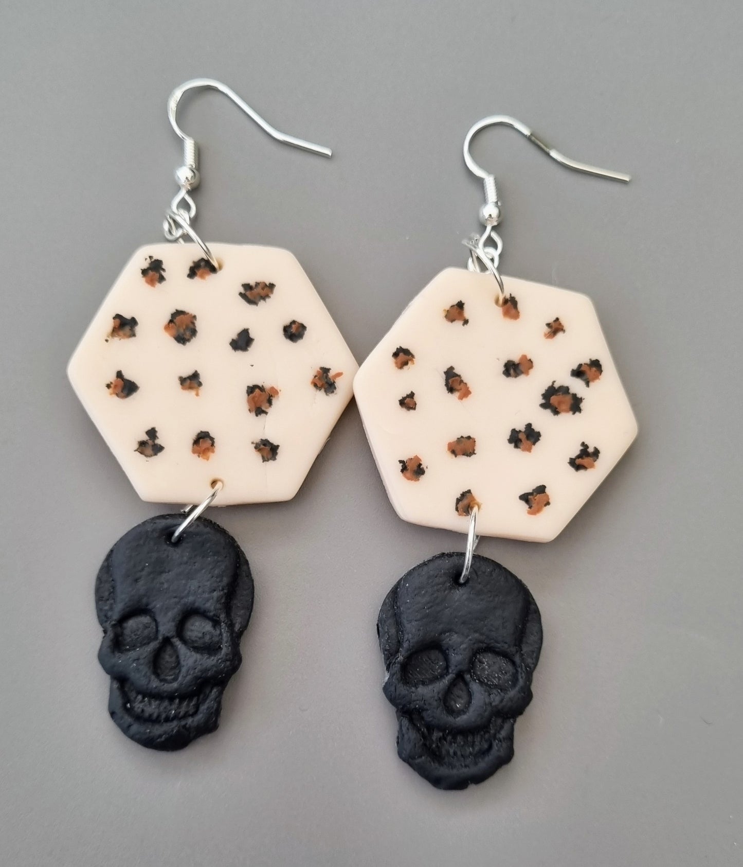 Clay Skull Drop Earrings (80s inspired/Animal Print)