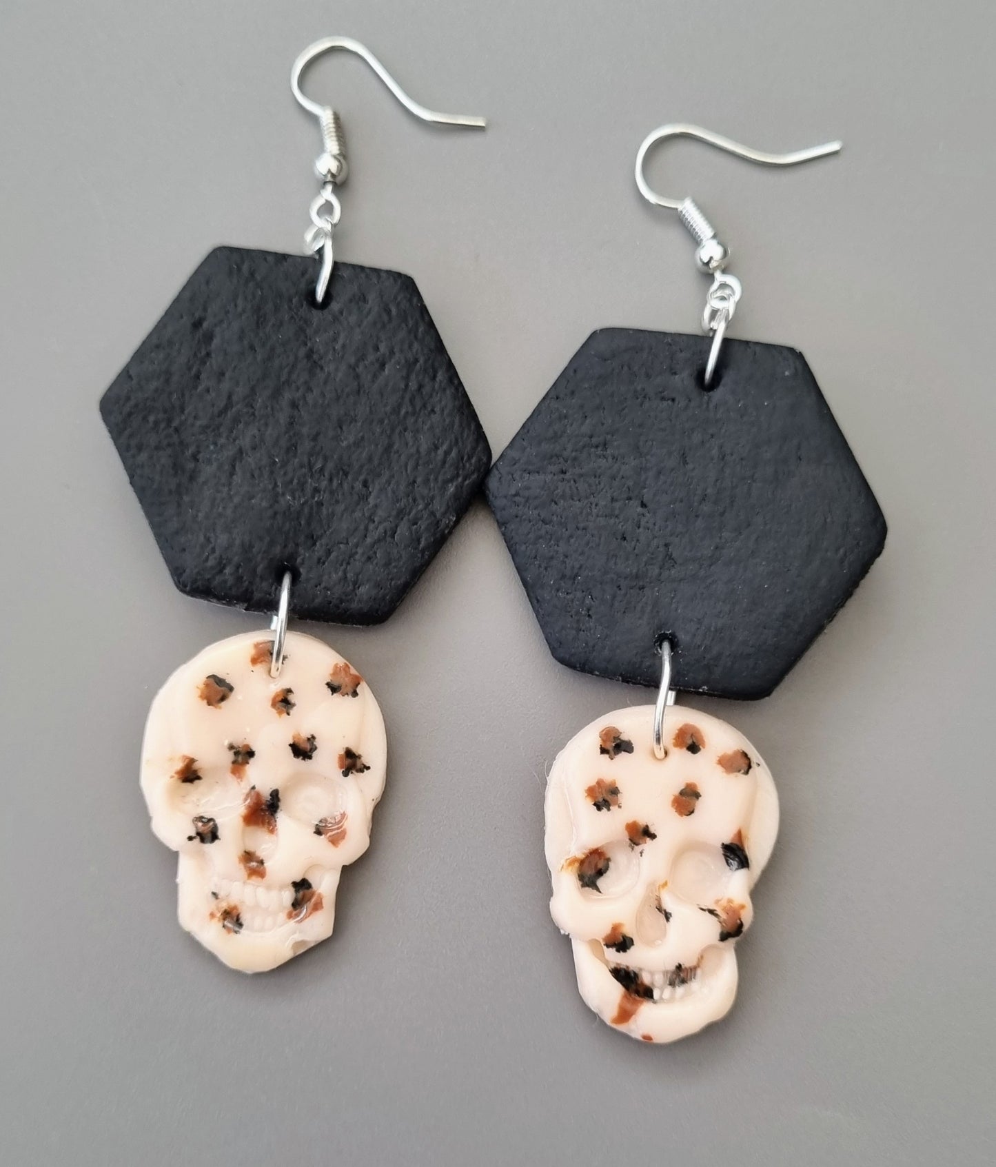 Clay Skull Drop Earrings (80s inspired/Animal Print)