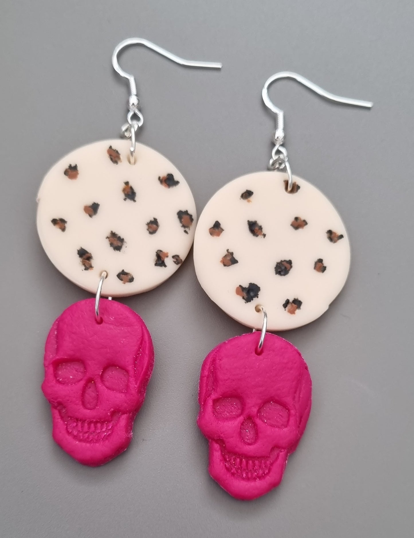 Clay Skull Drop Earrings (80s inspired/Animal Print)