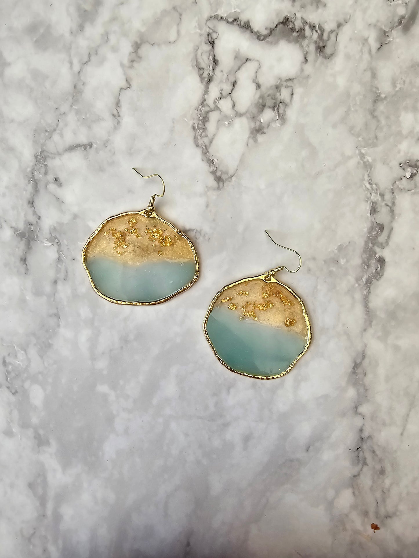 Gold Battered Frame Dangle Earrings