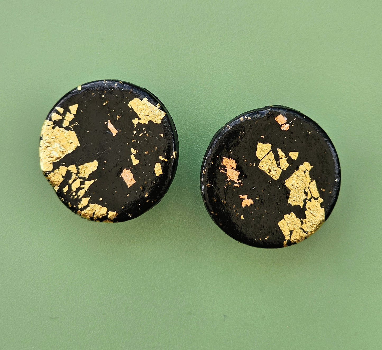 Clay and Gold/Copper Leaf Studs.