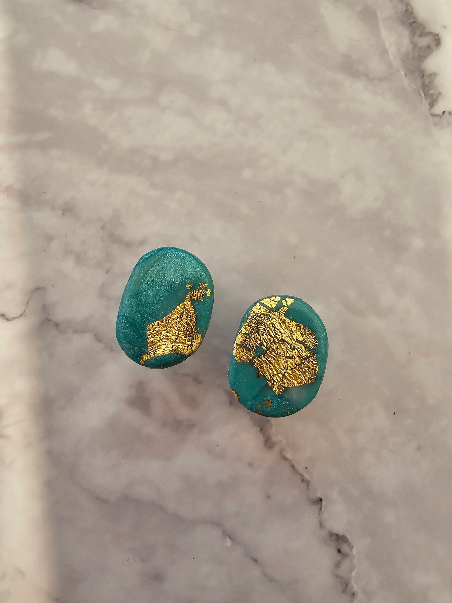 Clay and Gold/Copper Leaf Studs.