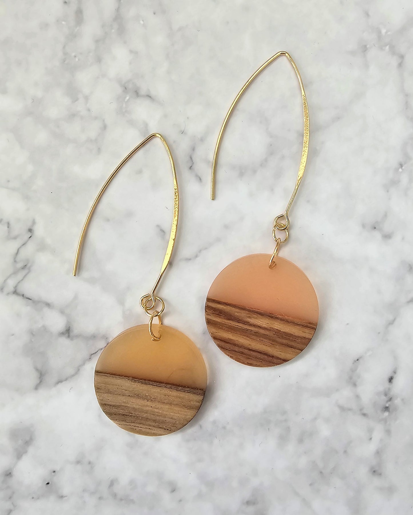 Wood and Resin Dangle Earrings.