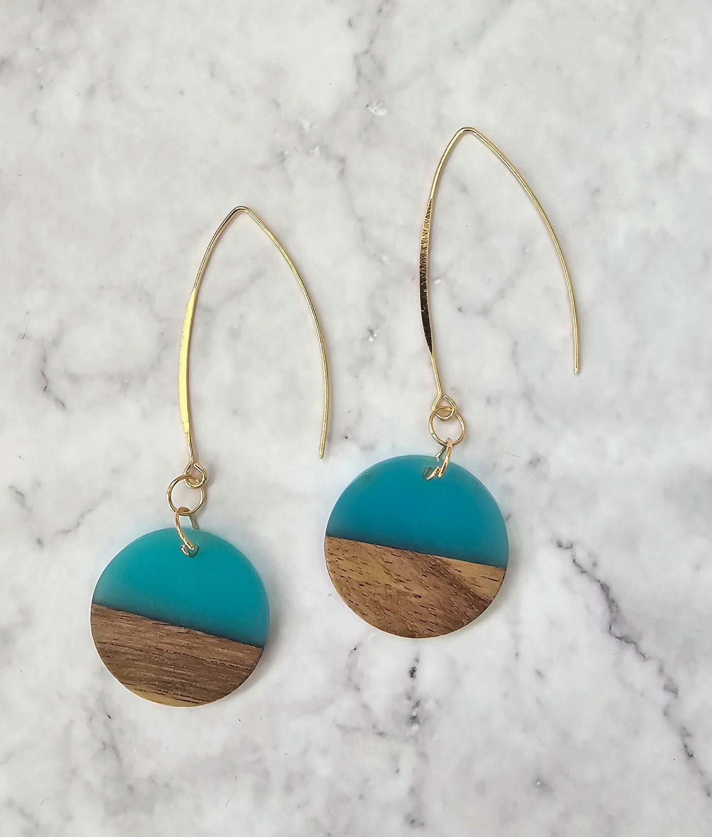 Wood and Resin Dangle Earrings.