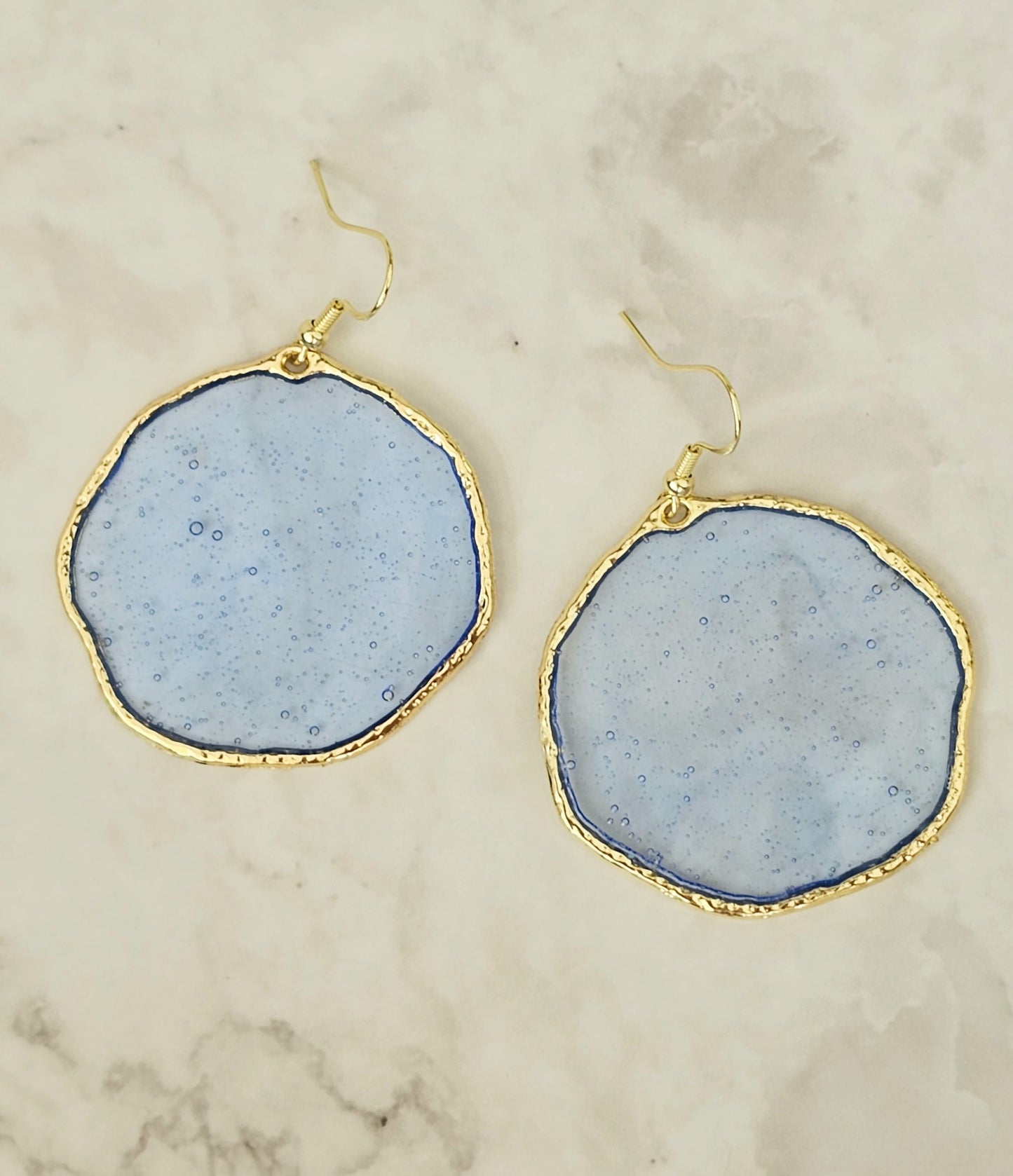 Gold Battered Frame Dangle Earrings