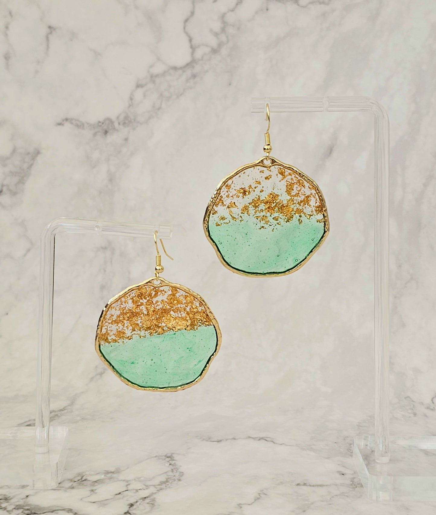 Gold Battered Frame Dangle Earrings