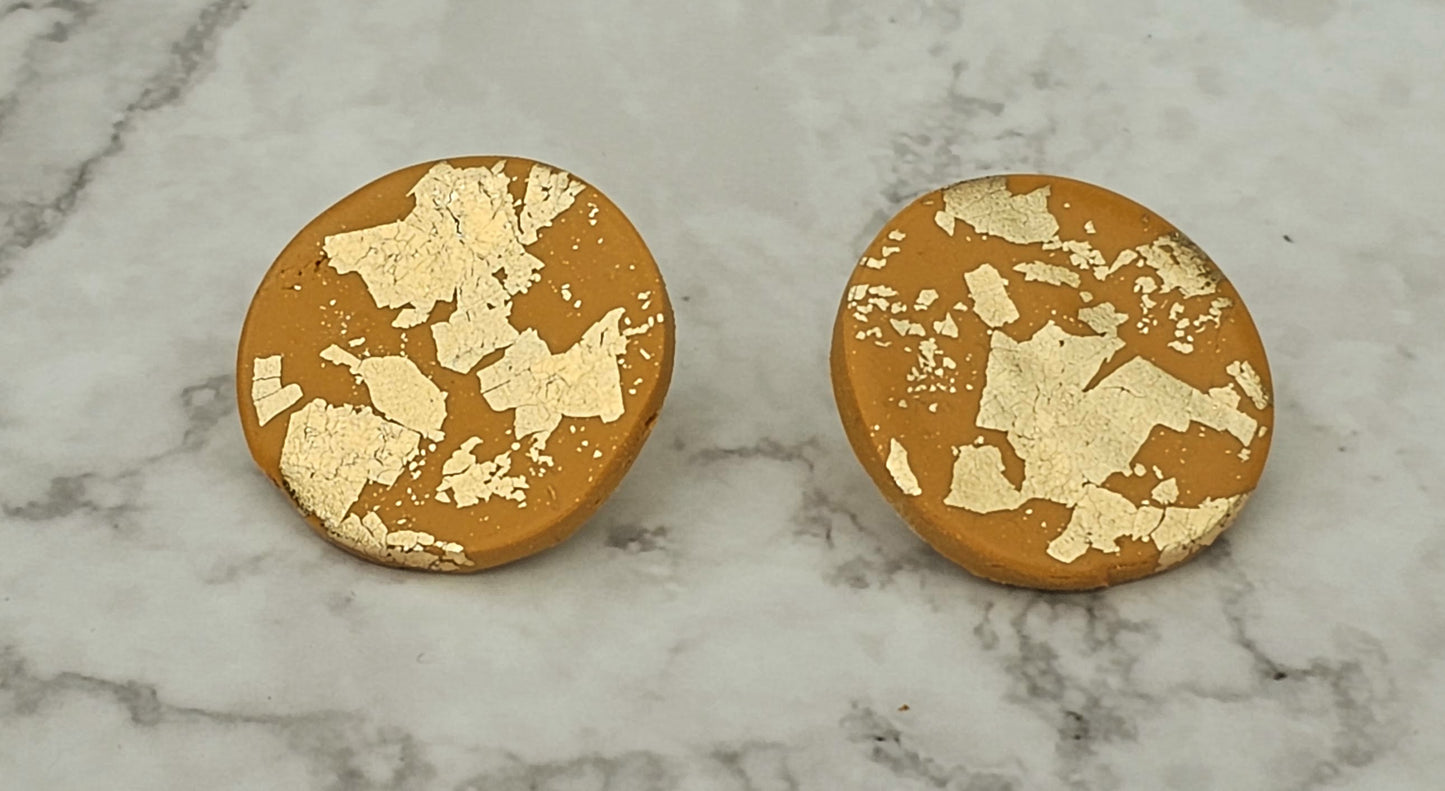 Clay and Gold/Copper Leaf Studs.