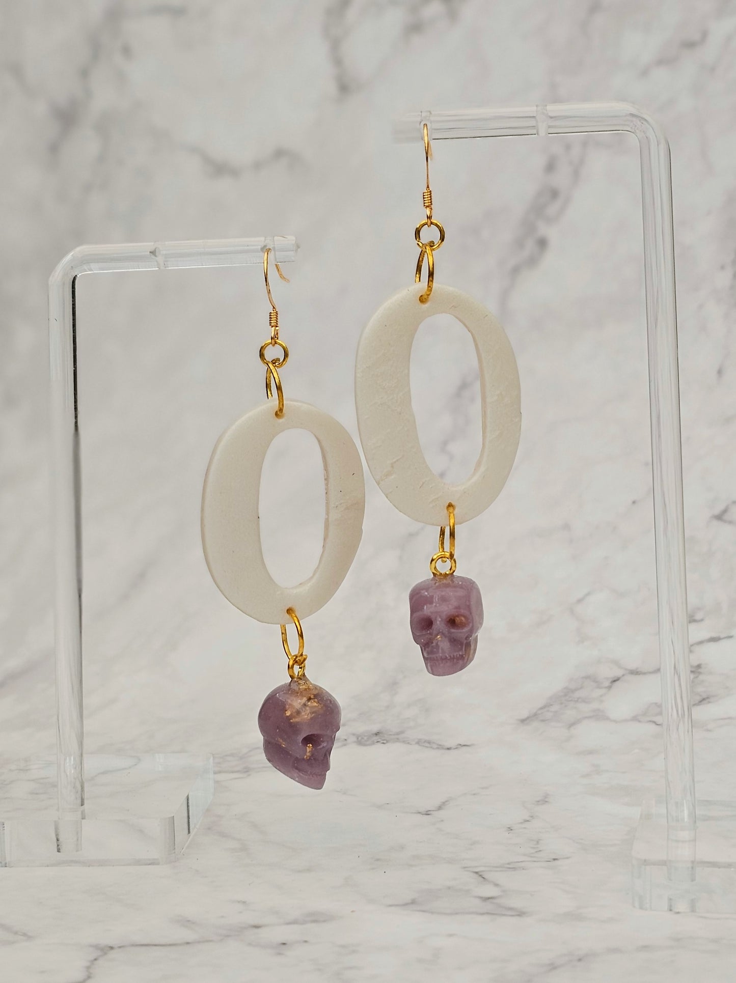 Skull Bead Dangle Earrings (Clay and Resin)