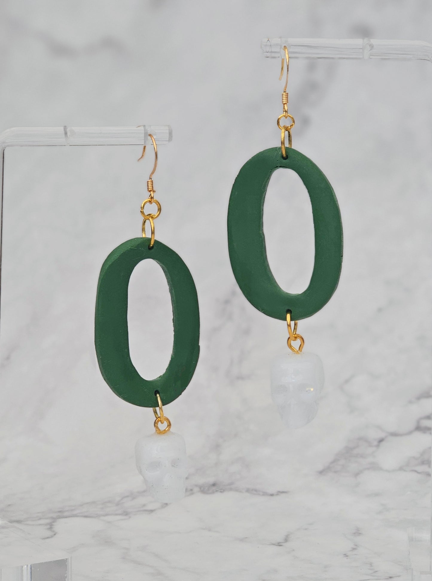 Skull Bead Dangle Earrings (Clay and Resin)