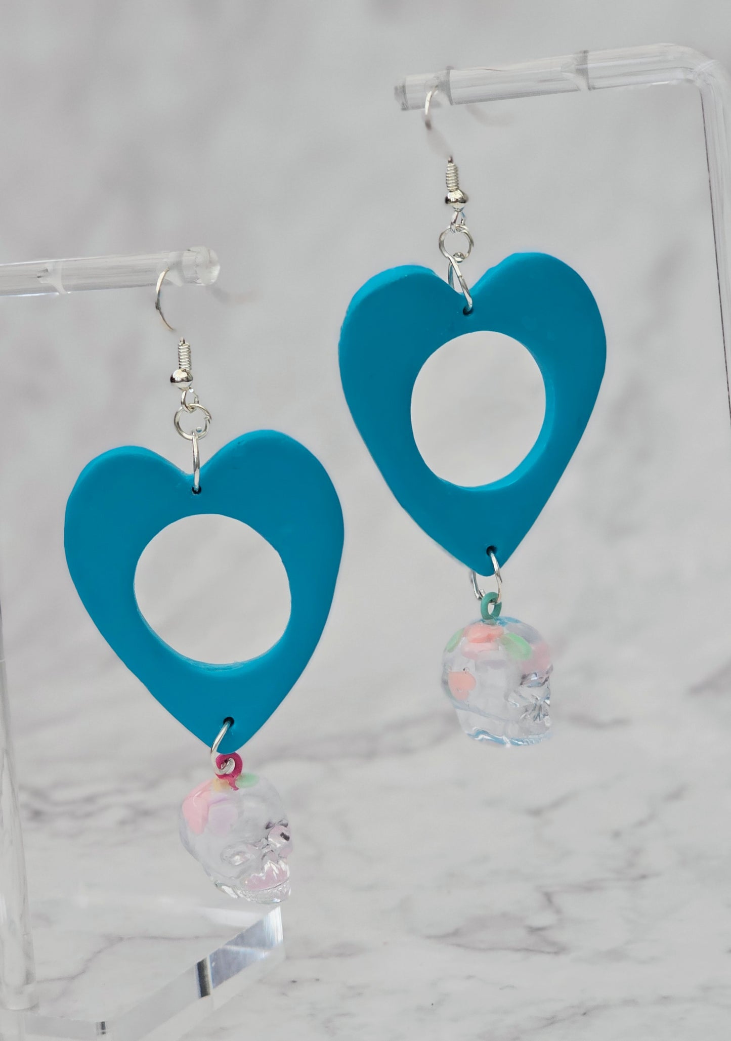 Skull Bead Dangle Earrings (Clay and Resin)
