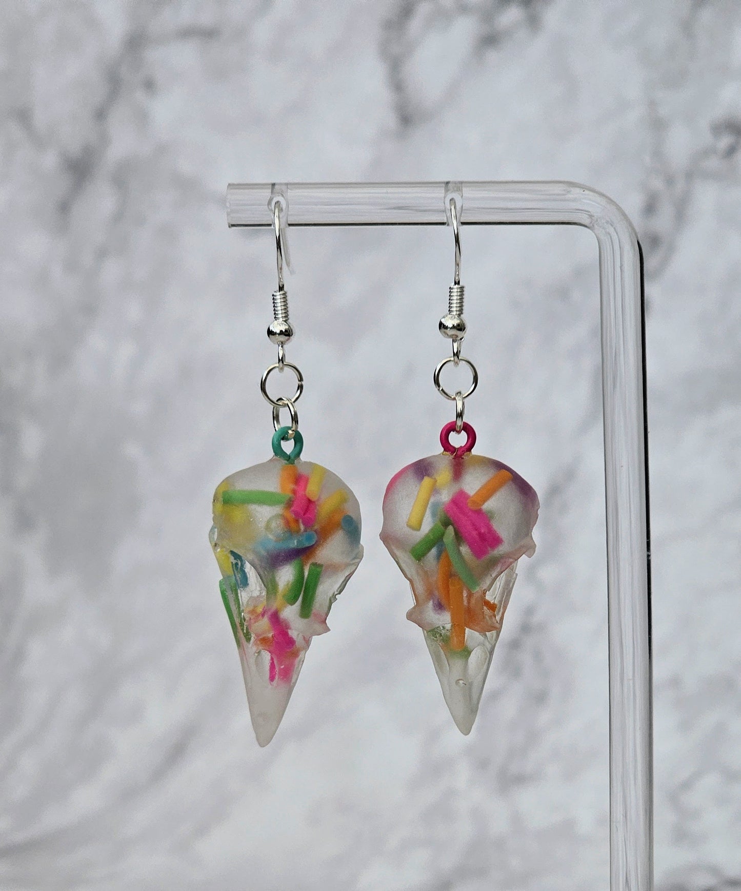 Gothica Bird Skull Resin Dangle Earrings