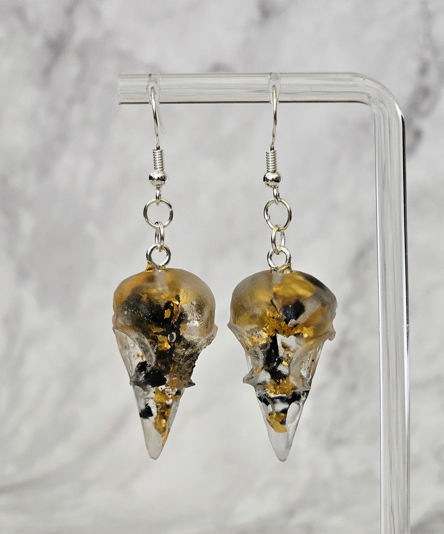 Gothica Bird Skull Resin Dangle Earrings