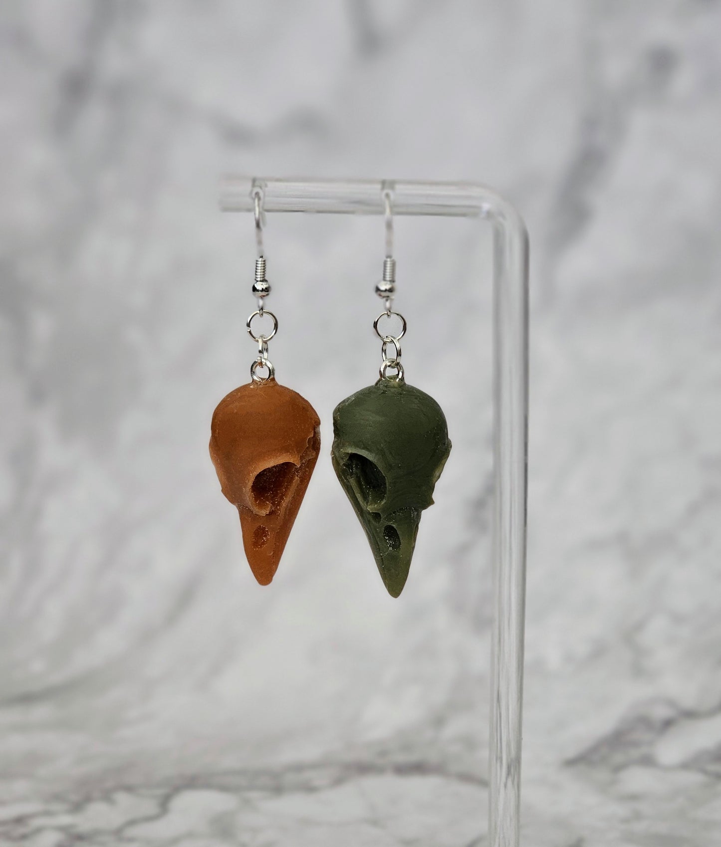 Gothica Bird Skull Resin Dangle Earrings