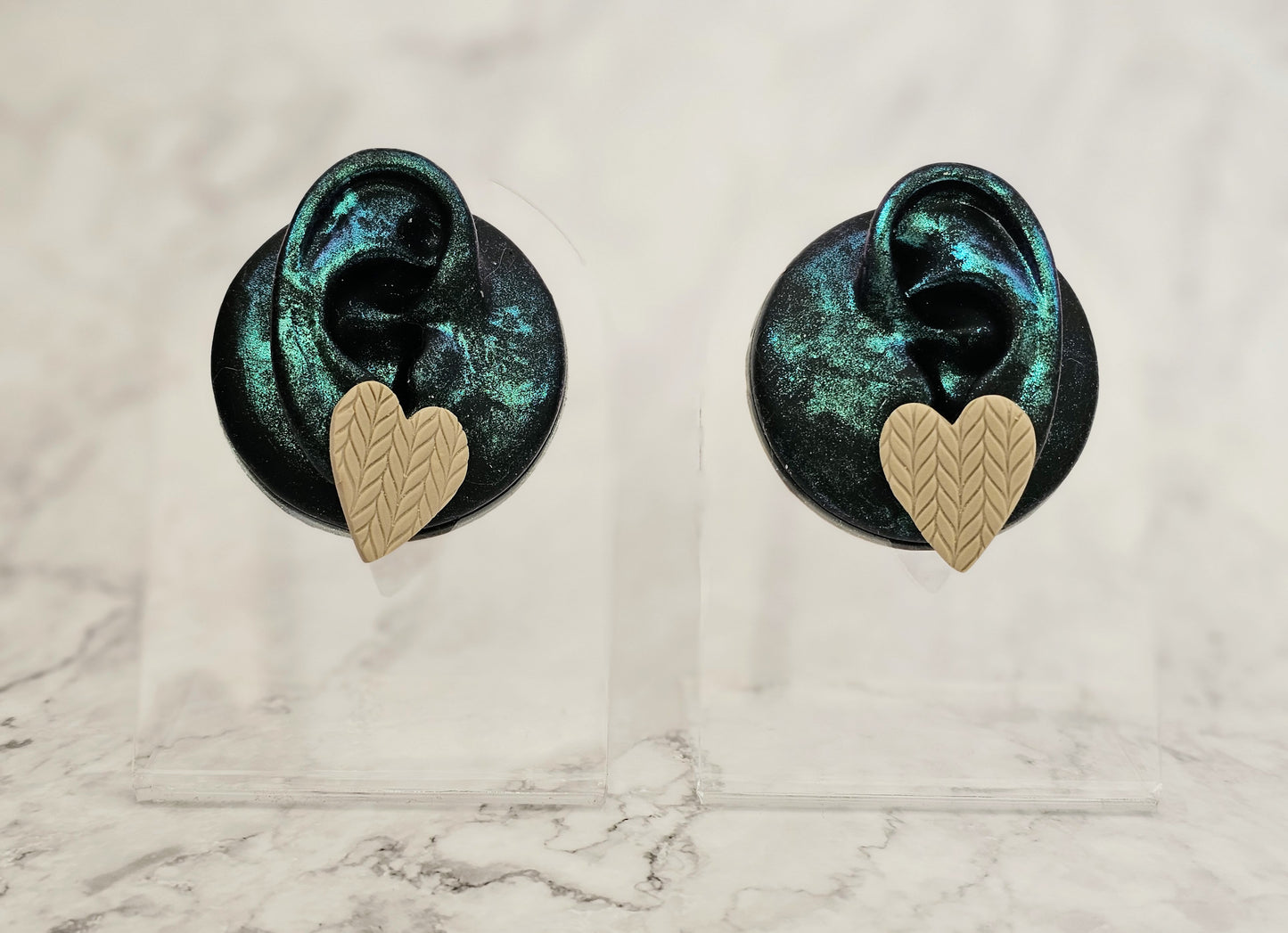 Get Knitted - Large Heart Knit Print Clay Stud Earrings