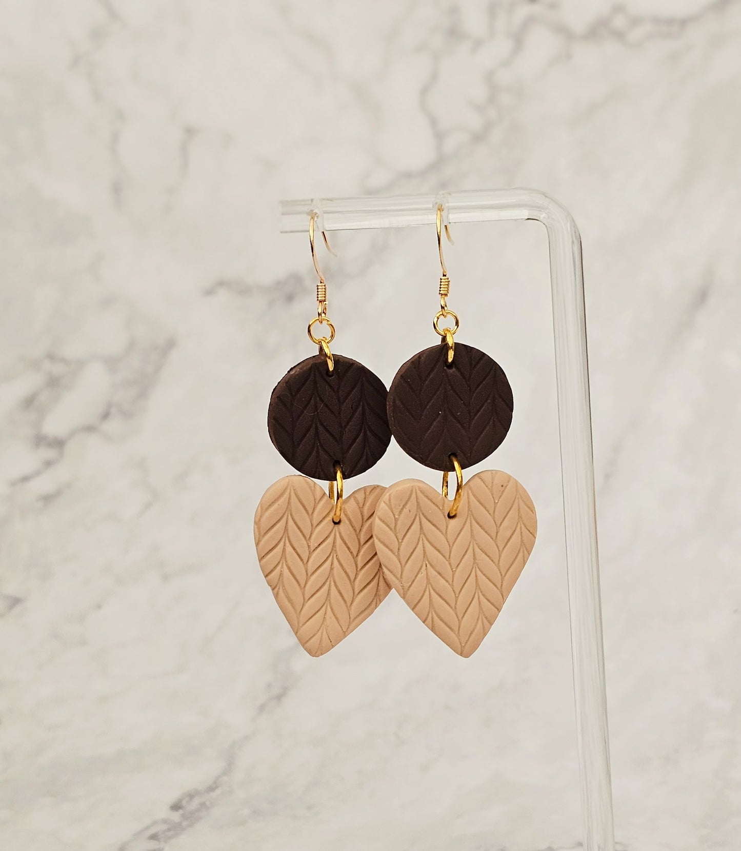 Get Knitted - Heart Dangle Knit Print Clay Earrings