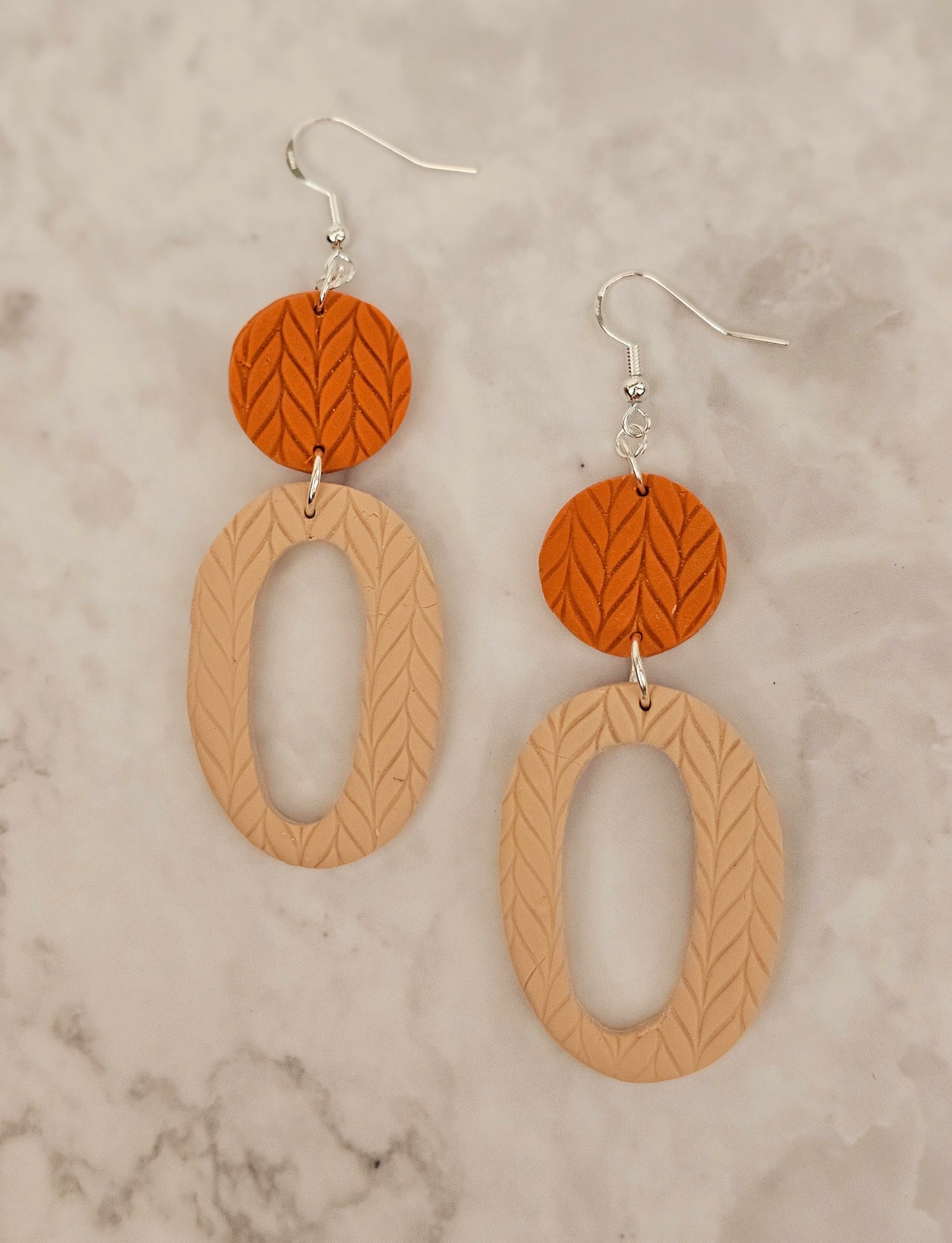 Get Knitted - Oval Dangle Knit Print Clay Earrings