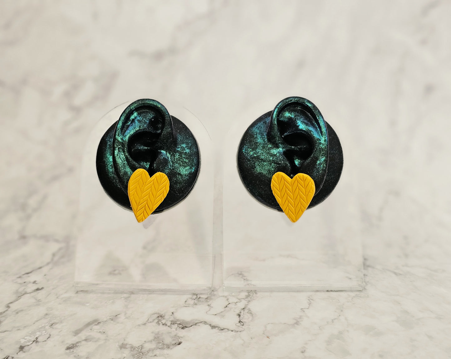 Get Knitted - Large Heart Knit Print Clay Stud Earrings