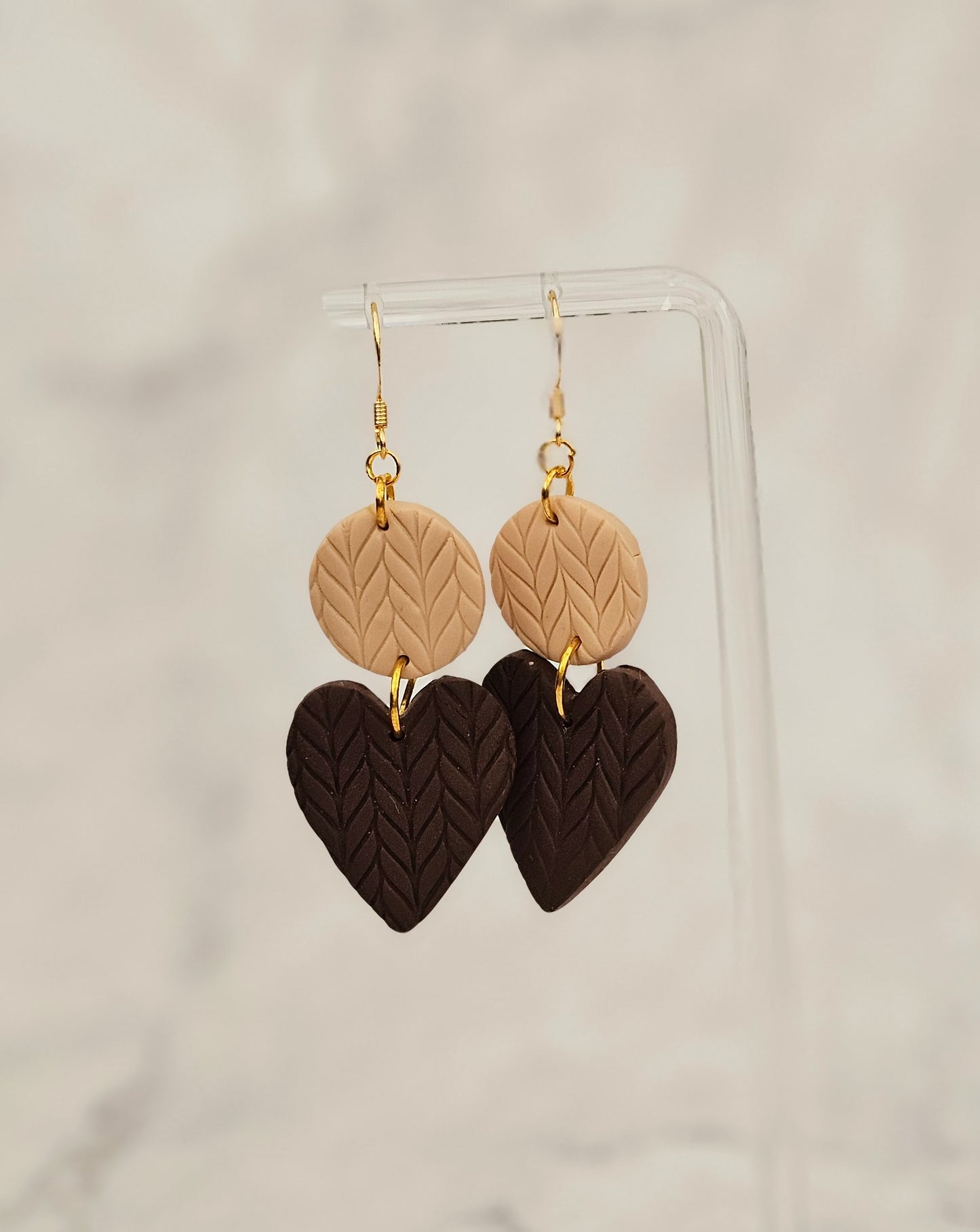 Get Knitted - Heart Dangle Knit Print Clay Earrings