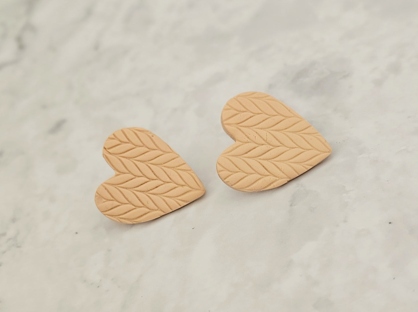 Get Knitted - Large Heart Knit Print Clay Stud Earrings