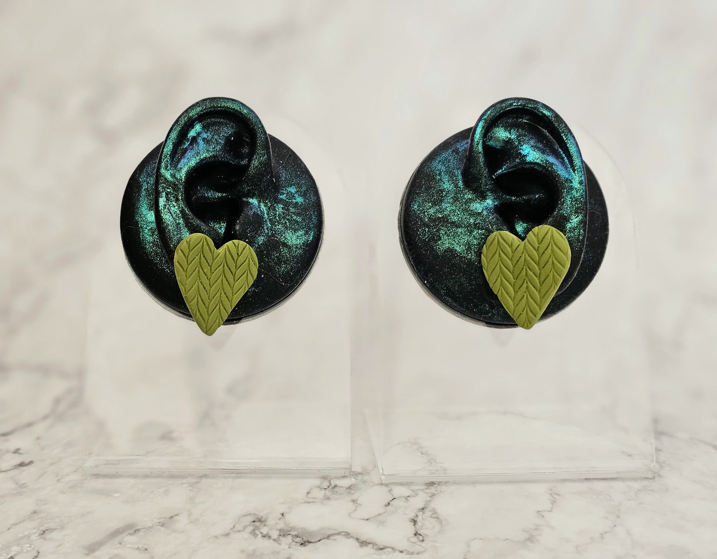 Get Knitted - Large Heart Knit Print Clay Stud Earrings