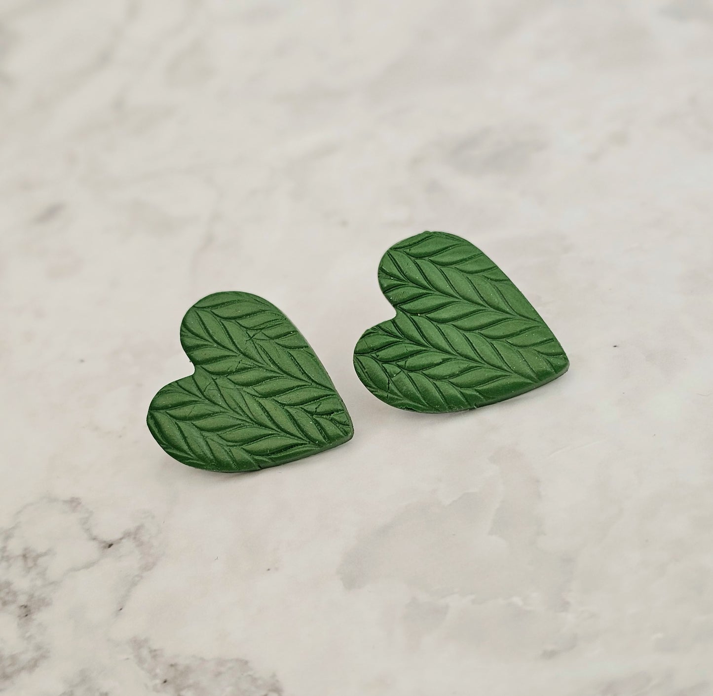 Get Knitted - Large Heart Knit Print Clay Stud Earrings