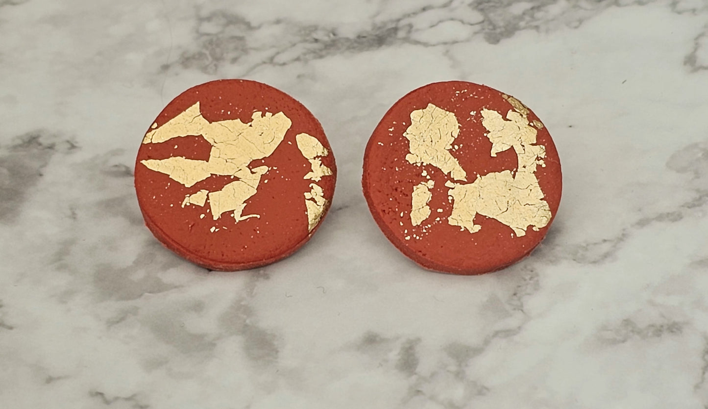 Clay and Gold/Copper Leaf Studs.