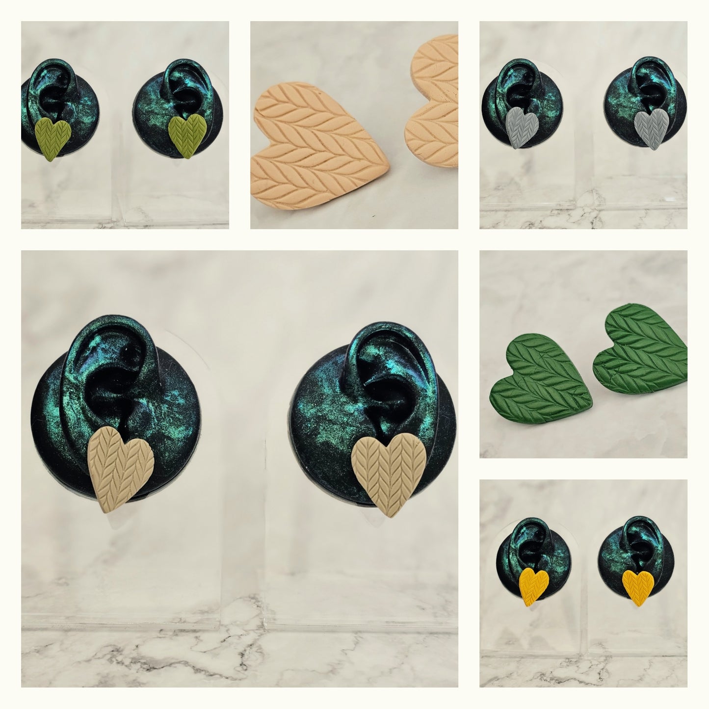 Get Knitted - Large Heart Knit Print Clay Stud Earrings