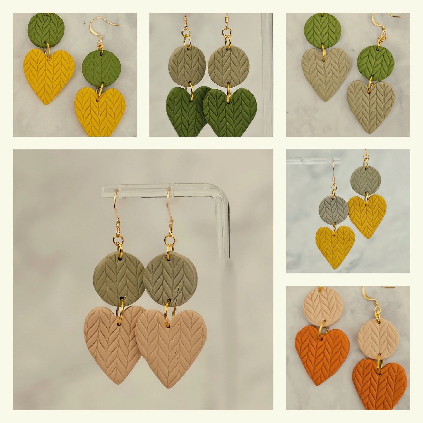 Get Knitted - Heart Dangle Knit Print Clay Earrings