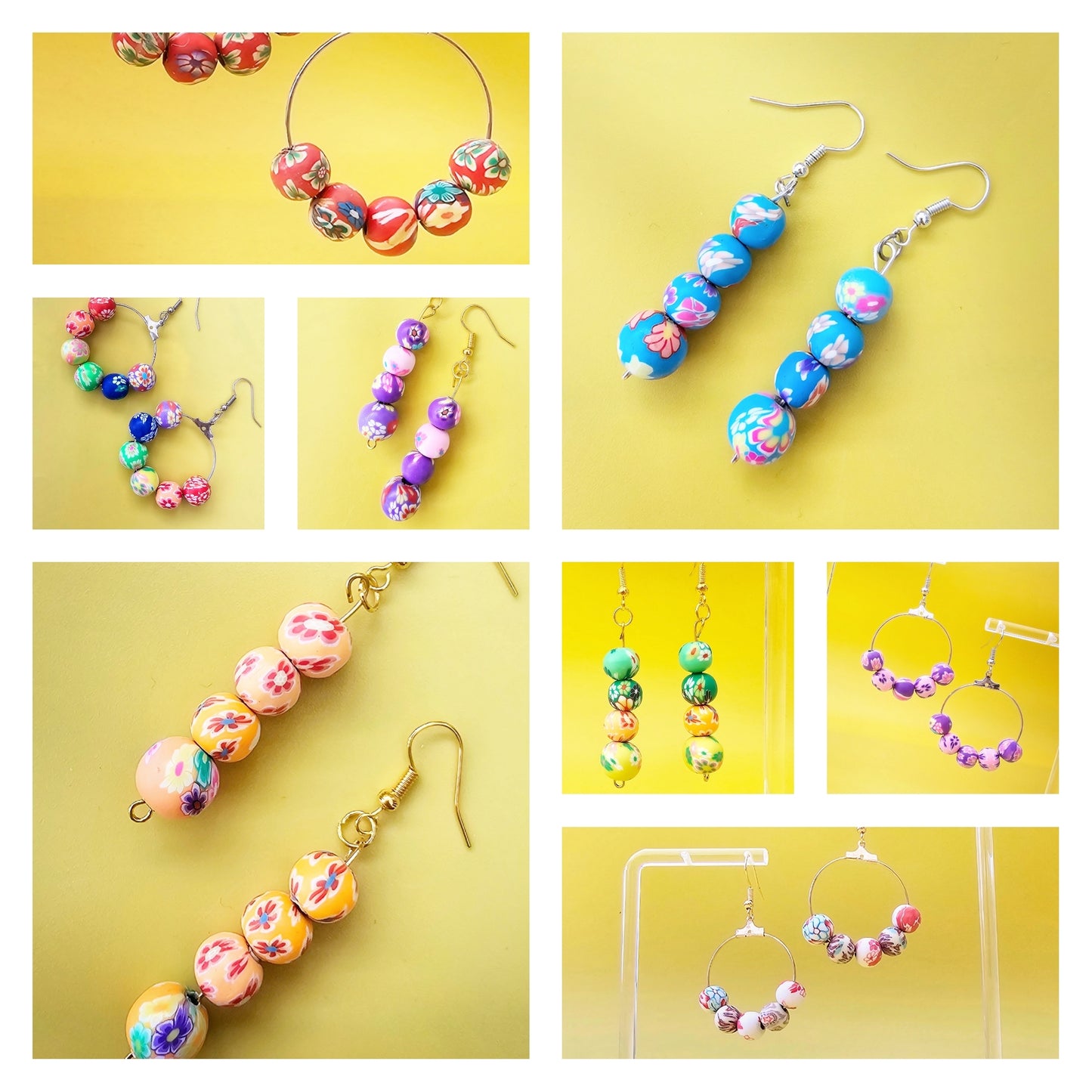 Colour Pop Clay Bead Drop Dangle Earrings.