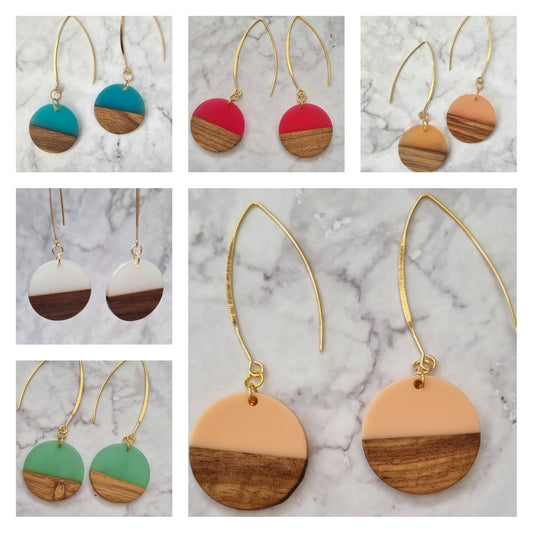 Wood and Resin Dangle Earrings.