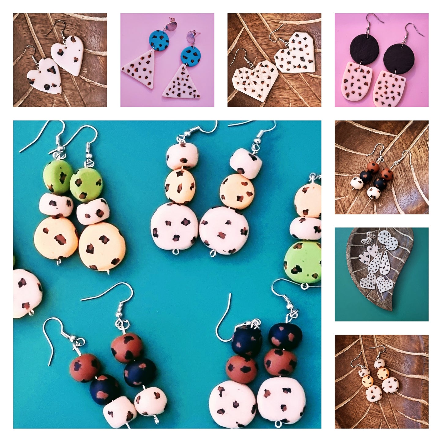 Animal Print Clay Drop Earrings with Hooks