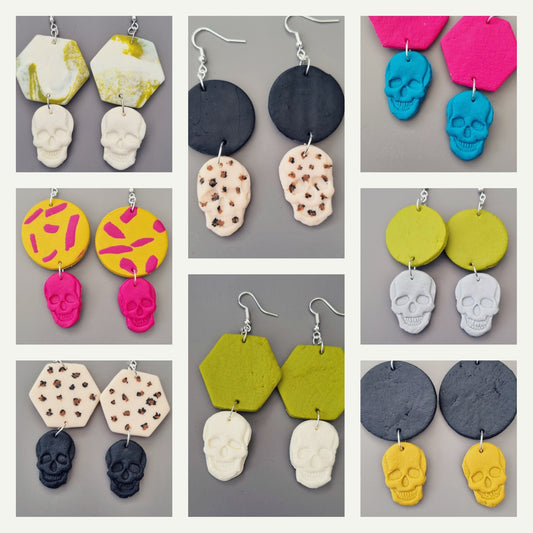 Clay Skull Drop Earrings (80s inspired/Animal Print)