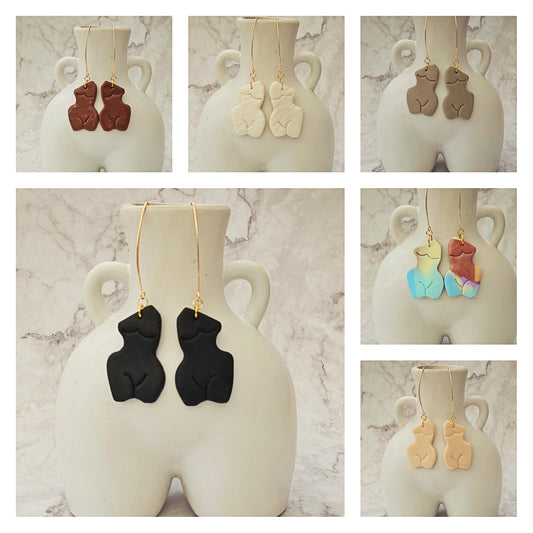 Clay Female Sculpture Drop Dangle Earrings